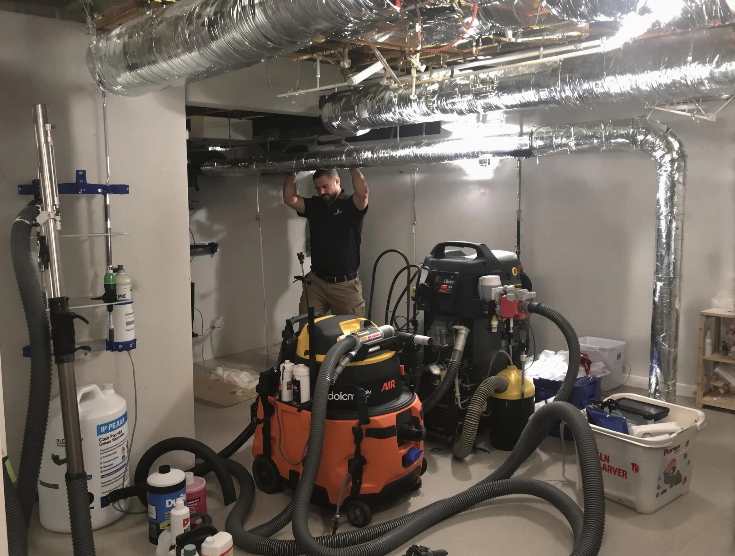 Piedmont Air Duct Cleaning specialist performing professional mold removal from air ducts using safety equipment in Piedmont