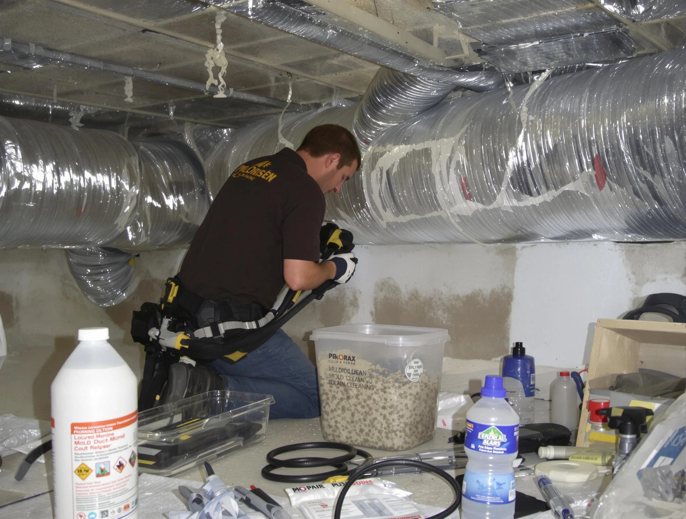 Piedmont Air Duct Cleaning specialist performing professional mold removal from air ducts in Piedmont