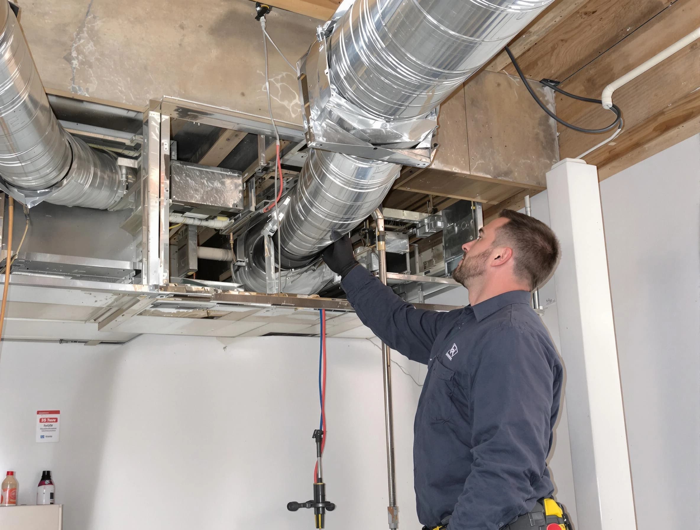 Piedmont Air Duct Cleaning technician performing professional air duct repair using specialized tools in Piedmont