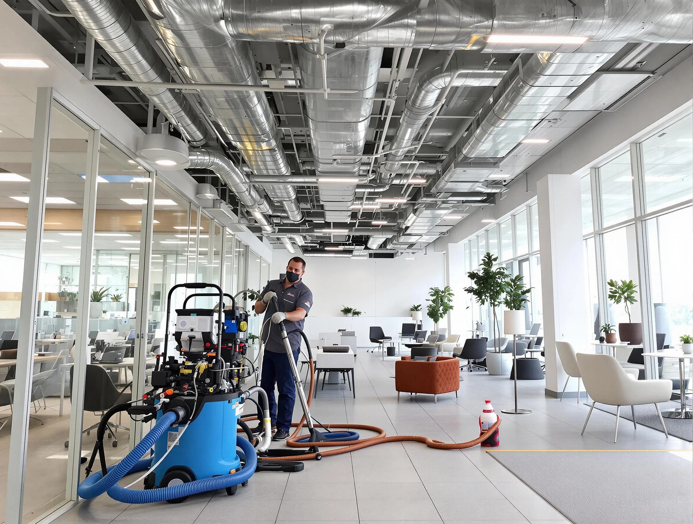 Piedmont Air Duct Cleaning team conducting comprehensive commercial duct cleaning at a business location in Piedmont