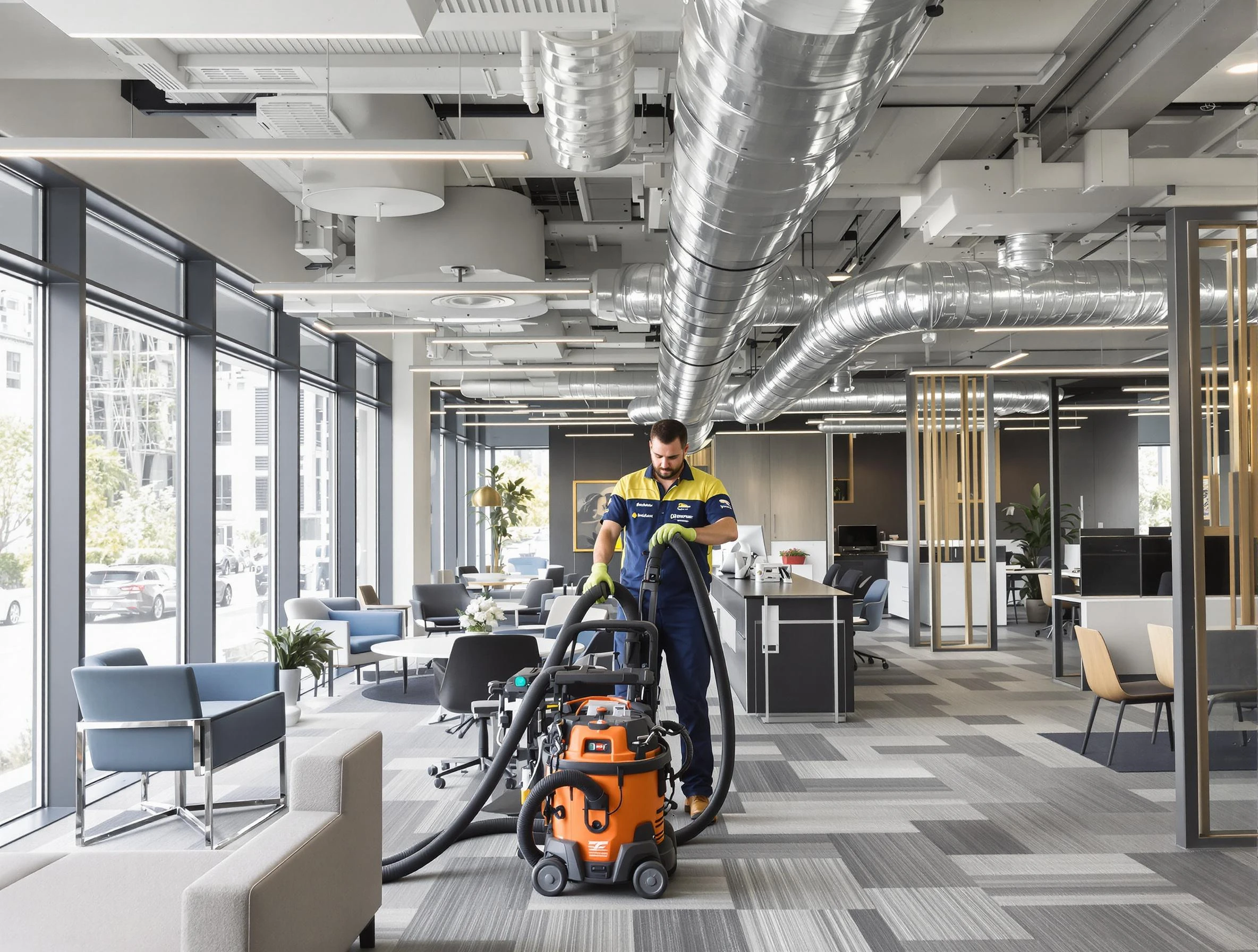 Piedmont Air Duct Cleaning team performing thorough commercial duct cleaning at a Piedmont business center